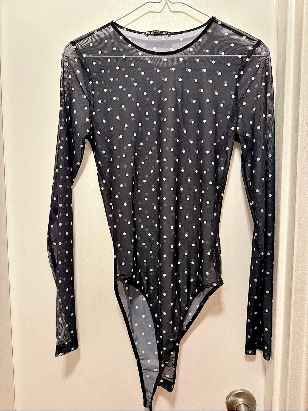 Zara Polka Dot Mesh Bodysuit Black & White Medium